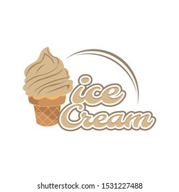 Logo Ice cream. Italian ice cream emblem. Ice cream in a waffle cone with letters in a circle.
