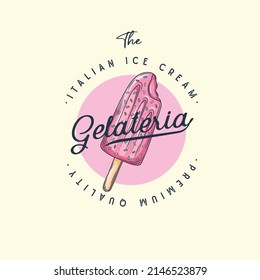 Logo Ice cream. Italian ice cream emblem. Ice cream with letters in a circle.