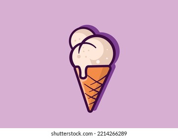 Logo Ice cream. Italian ice cream emblem. Ice cream in a waffle cone with letters in a circle.