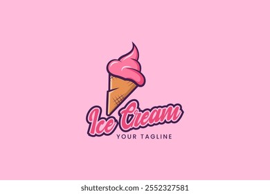 Logo Ice cream. Italian ice cream emblem. Ice cream in a waffle cone.
