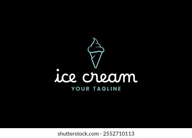 Logo Ice cream. Italian ice cream emblem. Ice cream in a waffle cone.