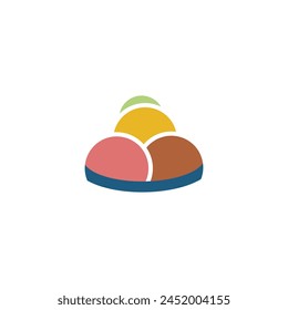 Logo ice cream scoop three flavours with blank background