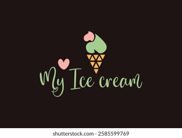 Logo for ice cream shop cone on brown - vector stylized illustration for signboard design, business cards, packaging, labels