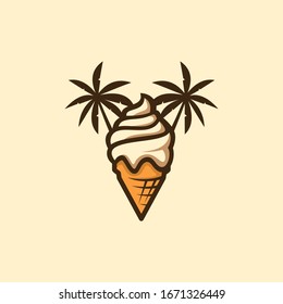 Logo Ice cream. Tropical ice cream. Ice cream in a waffle cone