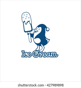 Logo ice cream. Vector illustration of penguin with ice cream.