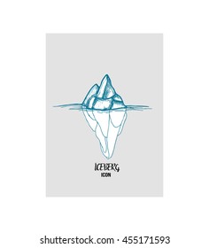 Logo of an iceberg, iceberg melting, global warming. Poster, banner, card, logotype, brand, label. Vector illustration.