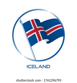Logo of iceland. Composition with waving flag, circle and flagpole for badge, label, pin, etc. vector Design EPS 10

