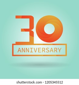 Logo or icon anniversary with orange modern pattern. Flat logo concept. 30 years anniversary.