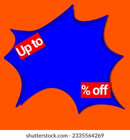 Fondo del icono del logotipo hasta el 5 10 15 20 25 30 35 40 45 50 60 70 80 90 por ciento de descuento y estilo de comic de súper venta naranja y azul