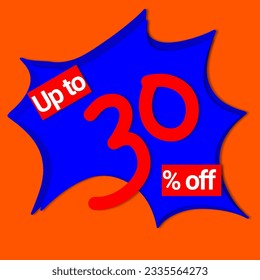 Logo icon background uo to 5 10 15 20 25 30 35 40 45 50 60 70 80 90 percent off and super sale comic orange and blue style