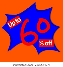 Logo icon background uo to 5 10 15 20 25 30 35 40 45 50 60 70 80 90 percent off and super sale comic orange and blue style