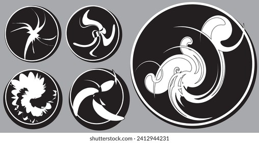 logo or icon or badge abstract in coin black and white for game, anime etc
