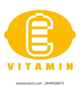 Logo-Symbol Batterieleistung der Zitrone Vitamin C Illustration Emblem Label durch die Verwendung der Form einer Zitrone mit negativem Raum des RECHART Batterie-Symbol in der Mitte