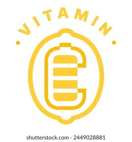 energía de la batería de limón vitamina c ilustración etiqueta del emblema utilizando las líneas que forman un limón y regraficar el icono de la batería en el medio