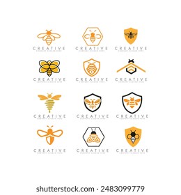 Logo Icon for Bee set ,Honey bee geometric shape logo template Vector Illustration.