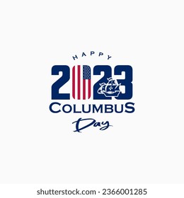 logo icon Blue and white background USA Happy columbus day editable america flag editable space area. greeting card. poster presentations. Vector illustration
