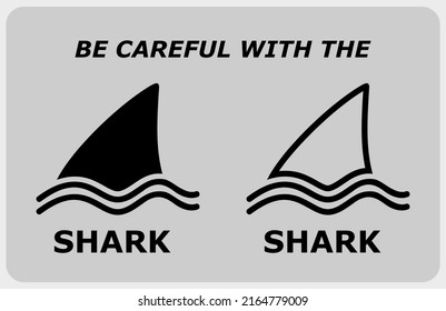 logo icon board beware Shark, silhouette and line art in vector illustration.