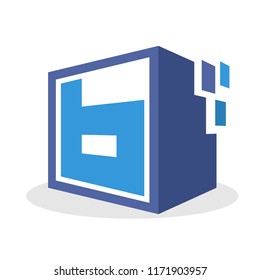 logo icon box shape with a concept illustration of digital storage media, with details of the initial letter B
