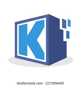 logo icon box shape with a concept illustration of digital storage media, with details of the initial letter K
