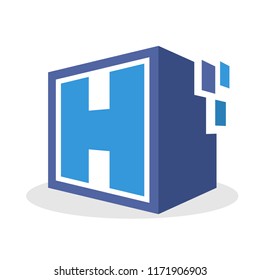 logo icon box shape with a concept illustration of digital storage media, with details of the initial letter H
