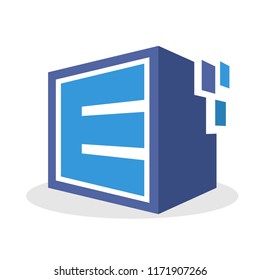 logo icon box shape with a concept illustration of digital storage media, with details of the initial letter E
