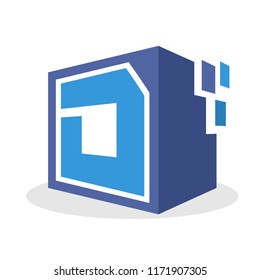 logo icon box shape with a concept illustration of digital storage media, with details of the initial letter D
