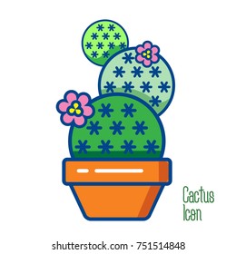 Logo icon cactus with flowers. Flat vector design illustration.