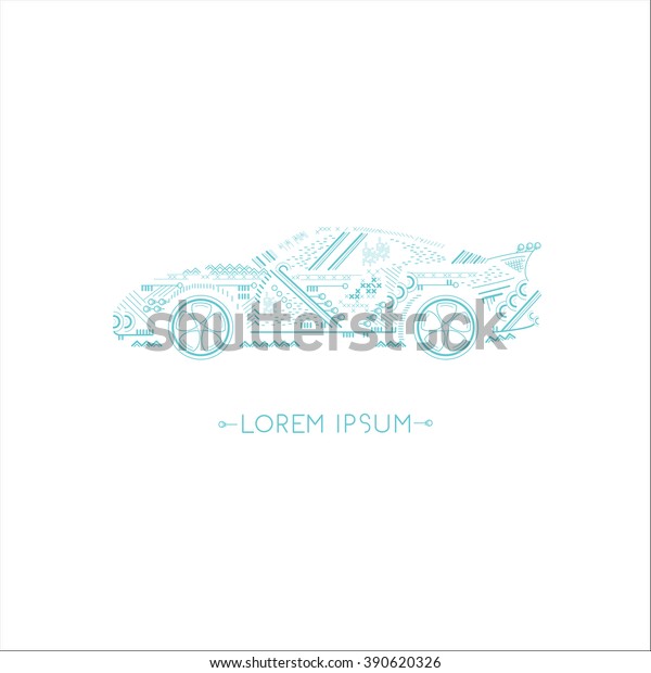  logo and icon car, blue contour,\
modern design, simple vector shapes, vector\
lines,