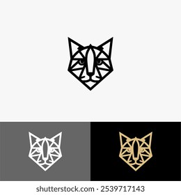 Logo icon cat geometric head line art silhouette black and white 