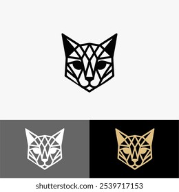 Logo icon cat geometric head line art silhouette black and white 