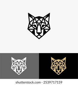 ícone de logotipo gato geométrico cabeça linha arte silhueta preto e branco 