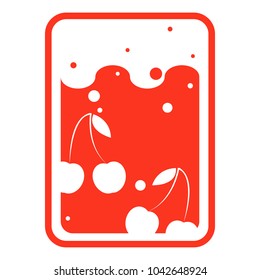 Logo icon cherry juice. Vector illustration. Cherry label on a red background.