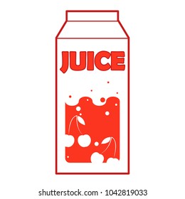 Logo icon of cherry juice. Vector illustration of a packing of juice. Cardboard packaging of fruit juice.