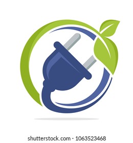 logo icon circle shape with concept of the development of electrical energy from plants	