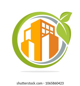 logo icon circle shape with the management concept of green cities	