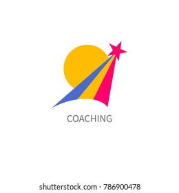 Logo, icon coaching, coach isolated on white background. Star, comet flying up. Vector illustration
