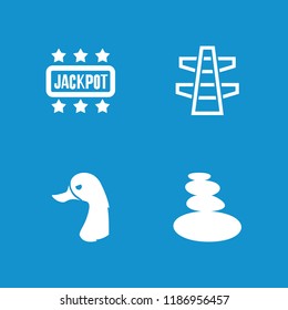 Logo icon. collection of 4 logo filled icons such as goose, spa stones, jackpot. editable logo icons for web and mobile.