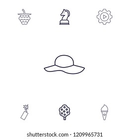 Logo icon. collection of 7 logo outline icons such as tree, horse chess, woman hat, raspberry, ice cream, play in gear. editable logo icons for web and mobile.