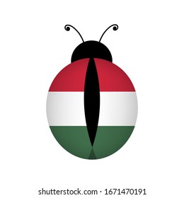 Logo icon with colorful ladybag with flag Hungary. Badge or button. Cute bettle. Template design for invitation, poster, card, fabric, textile. Isolated holiday animal vector illustration.