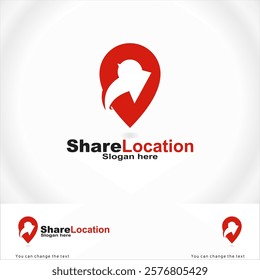 The logo or icon is a combination of the location symbol and the share symbol.