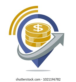 logo icon for communication media, sharing location information source of income, wealth, funding, loan money