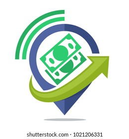 logo icon for communication media, sharing location information source of income, wealth, funding, loan money, about other financial business