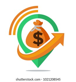 logo icon for communication media, sharing location information source of income, wealth, funding, loan money, about other financial business