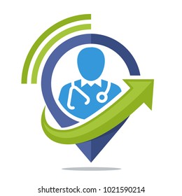 logo icon for communication media, sharing location information of doctor / medical service center