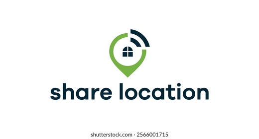 Logo icon for communication media, sharing home location information. Simple logos, icons, illustrations, symbols.