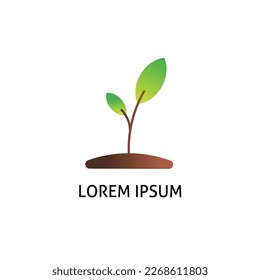 Logo icon company trendy vector small green leaves sprouted from the brown soil gradient gradation  isolated white background very suitable for logos of organizations, products, companie