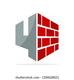 logo icon for construction business with the concept of a combination of red bricks and number 4