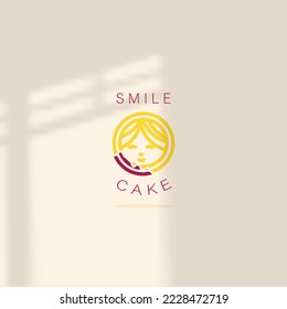 logo icon design cake shop shape people smile orange maroon color simple elegant colorful eps 10