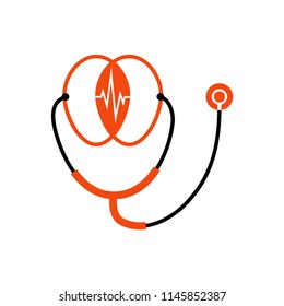 Logo icon design concept. Two merged heads listening through a stethoscope