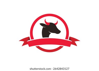 A logo icon design featuring a stylized cow and ribbon forming a circular loop, presented on a white background. Suitable for branding.